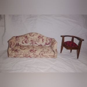 Vintage Doll House Furniture Chair Couch
